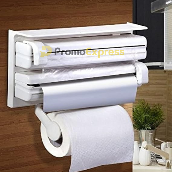 Triplu dispenser bucatarie: rola hartie prosop, folie aluminiu si folie alimentara