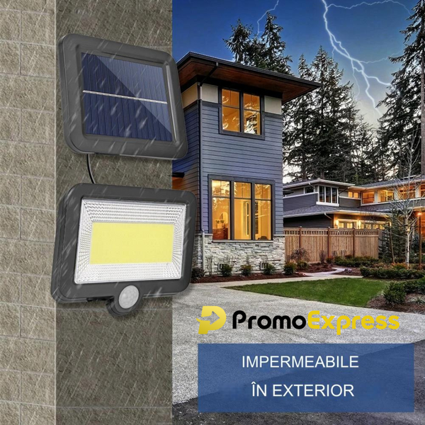 LED, cu panou solar, 128 - 6 COB, de exterior, senzor de miscare, telecomanda, Rezistenta la apa