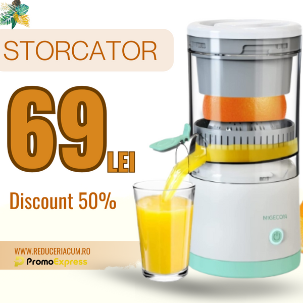Storcator Electric De Citrice , Portabil, Cu Alimentare USB, Turcoaz, Usor De Folosit, 45W
