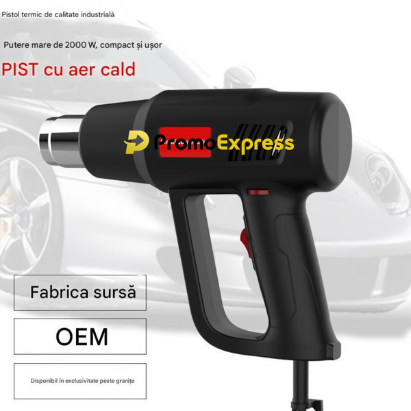 Pistol de aer cald, 1600W, Kit complet cu reglare variabila a temperaturii intre 50°C si 650°C