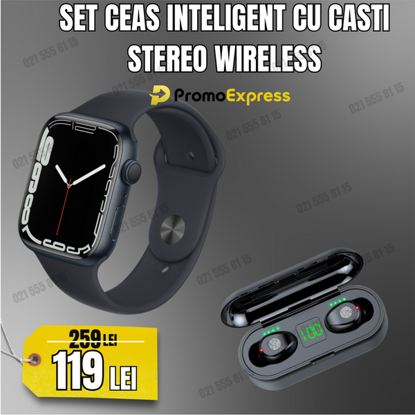 Set Ceas Inteligent si Casti Stereo Wireless