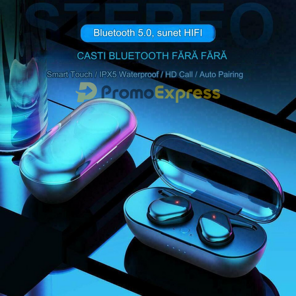 Casti Wireless Bluetooth 5.0 calitate inalta a sunetului, Stereo